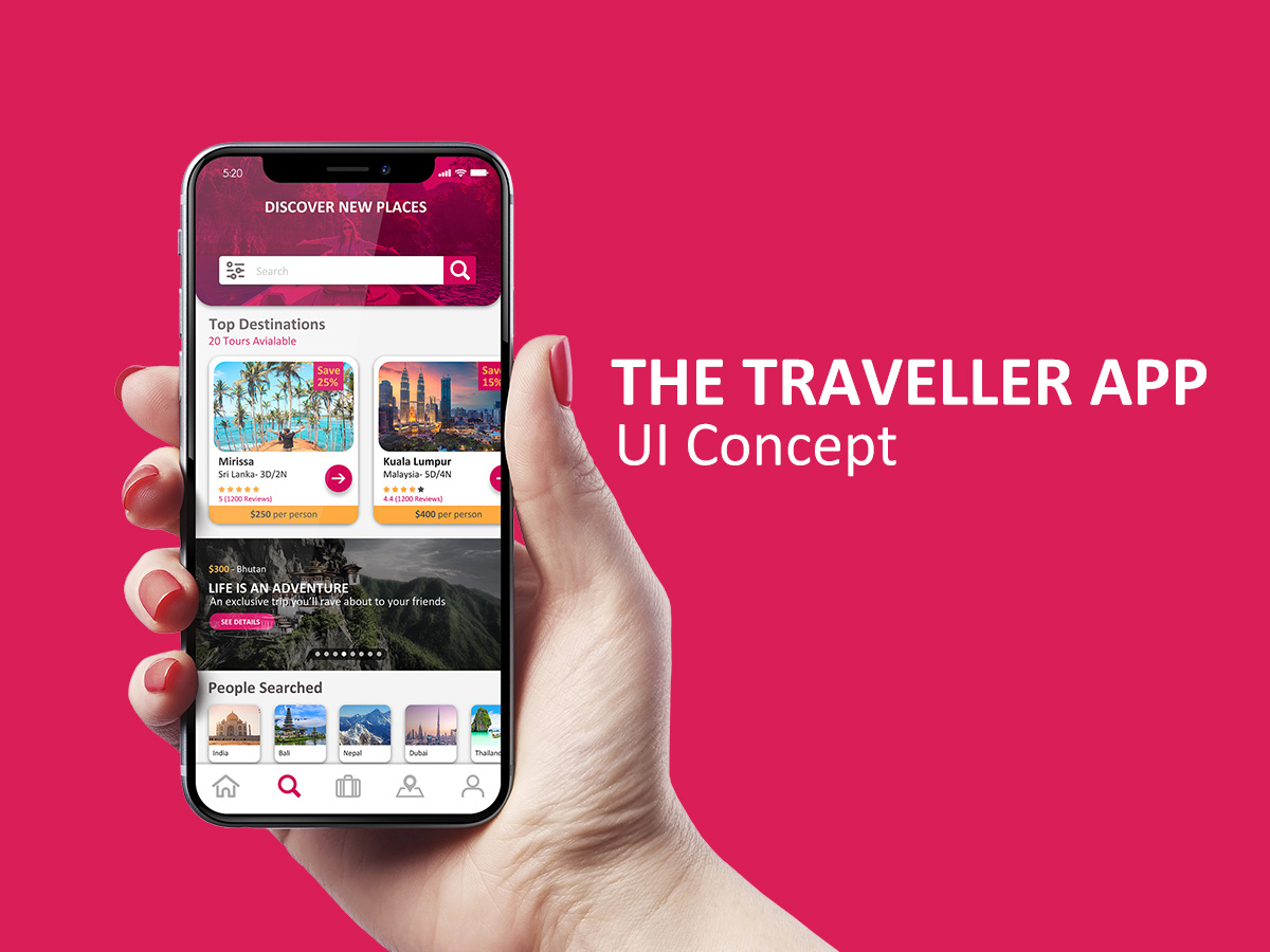 The Traveller App Concept Mockup